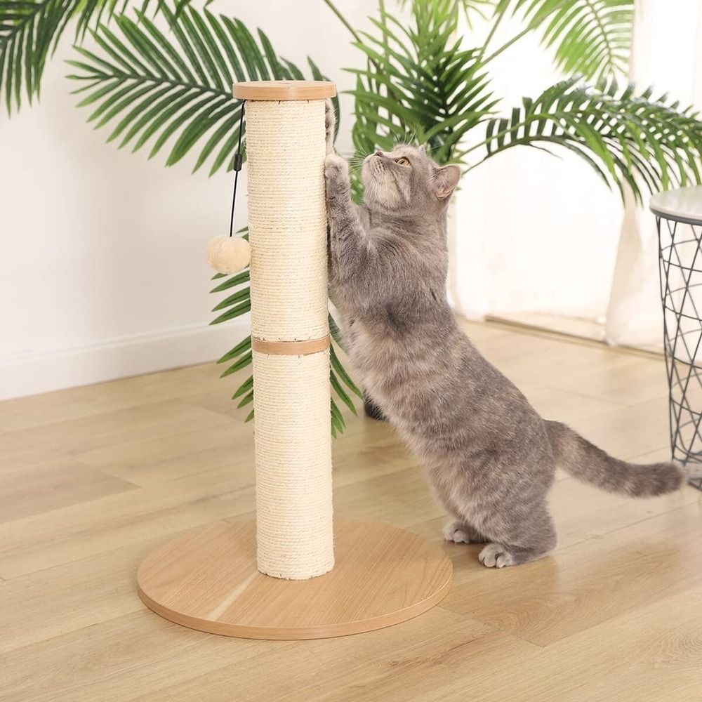 31" Cat Scratching Post Tower with Hanging‎ Ball Beige Vertical Kitten Scratcher